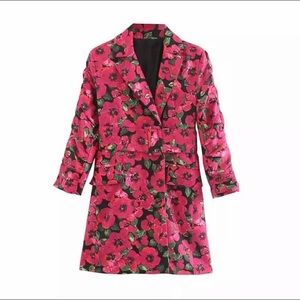 Floral button down jacket with belt